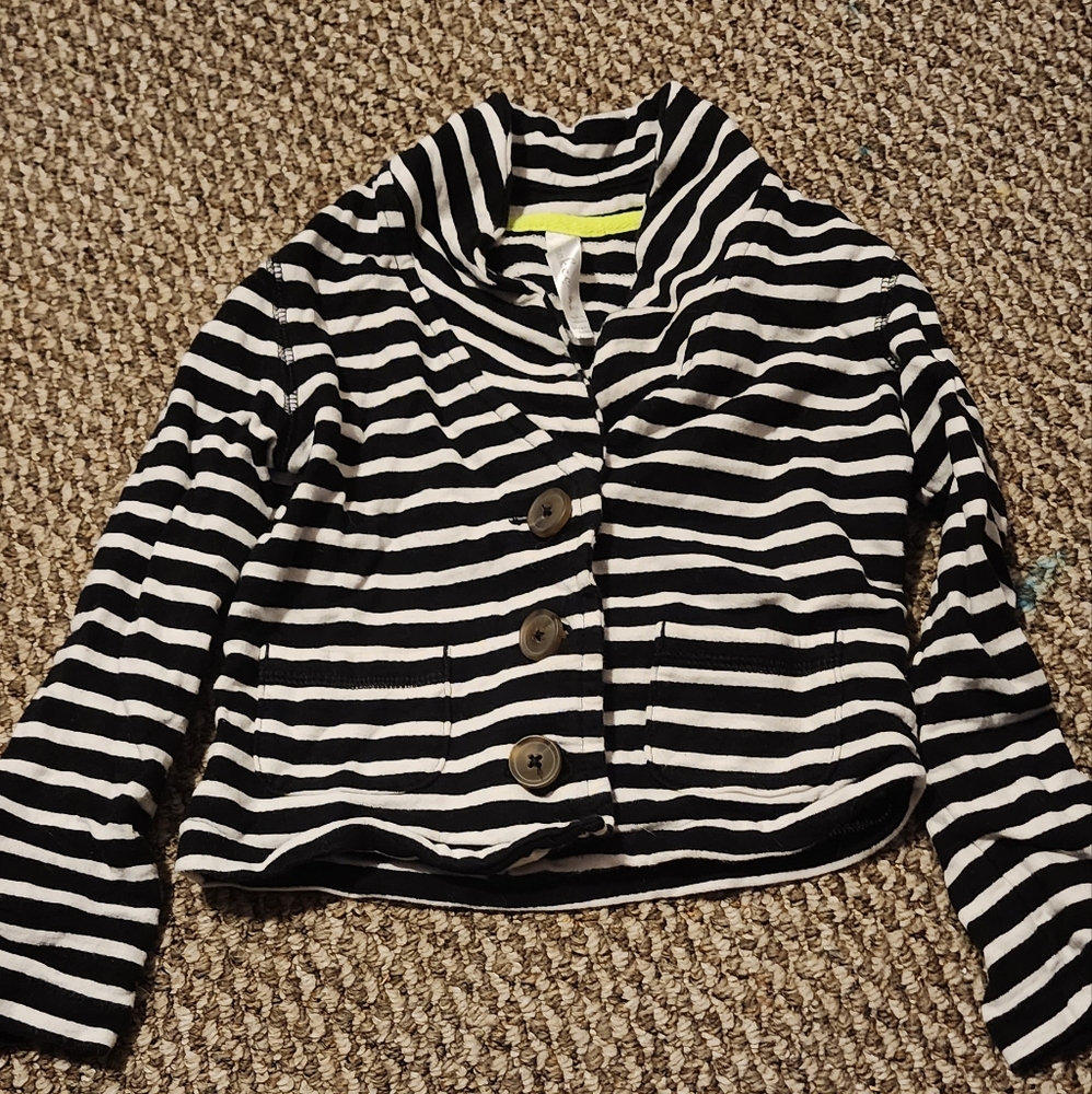 Girls Black and White Striped Blazer